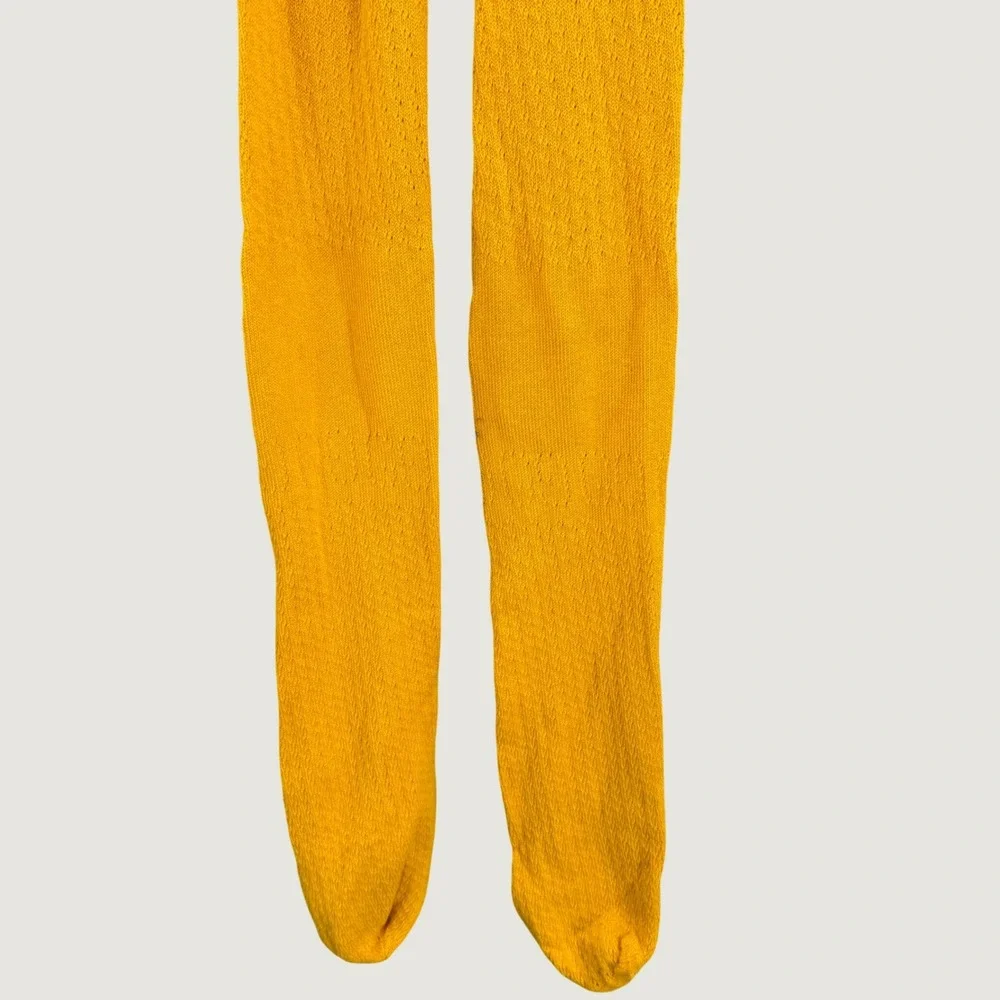 Gucci Pointelle Knit Footed Tights Mustard Yellow Stretch